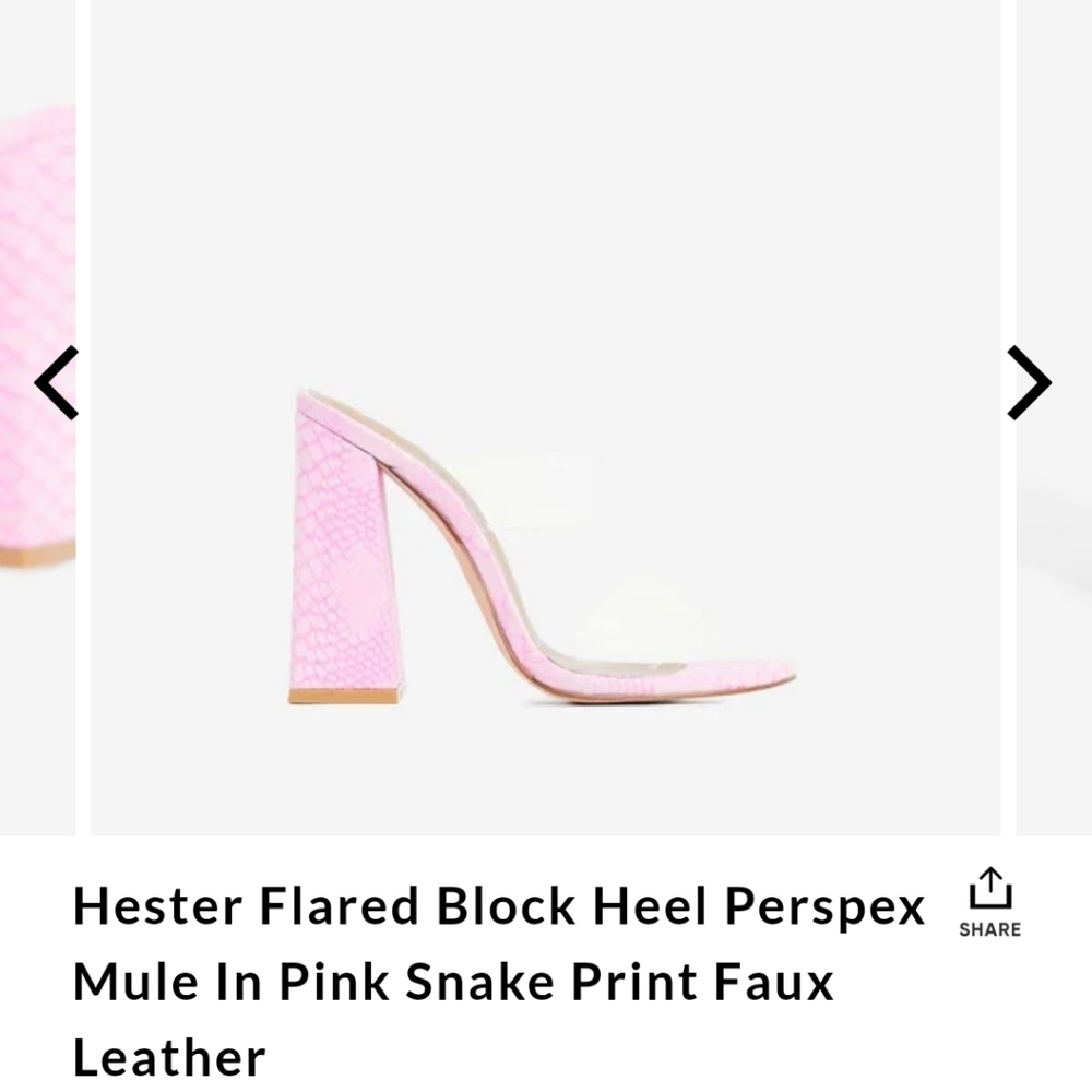 Hester Flared Block Heel Perspex Mule  Pink Snake